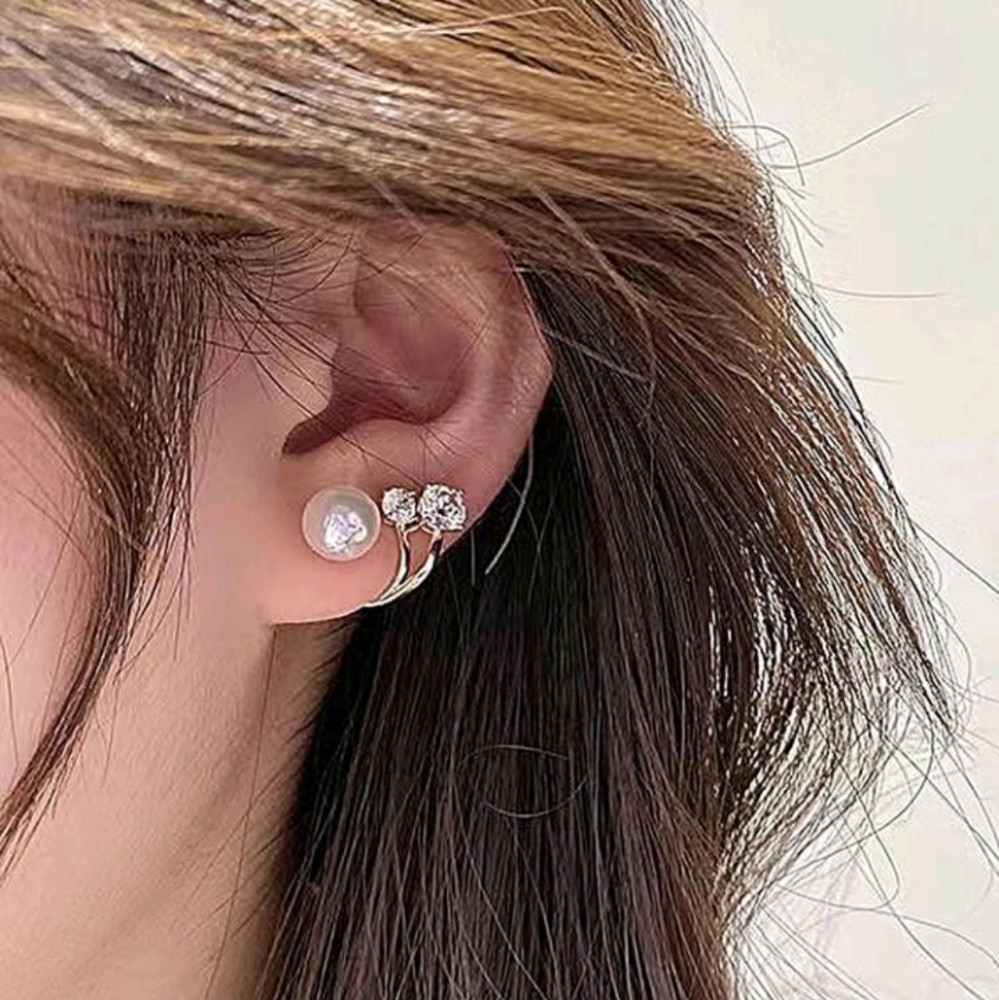 3Pairs Rhinestone & Faux Pearl Decor Earring Jackets